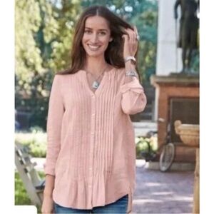 Sundance Warm Breeze 100% Linen Soft Pink Tunic Top Large